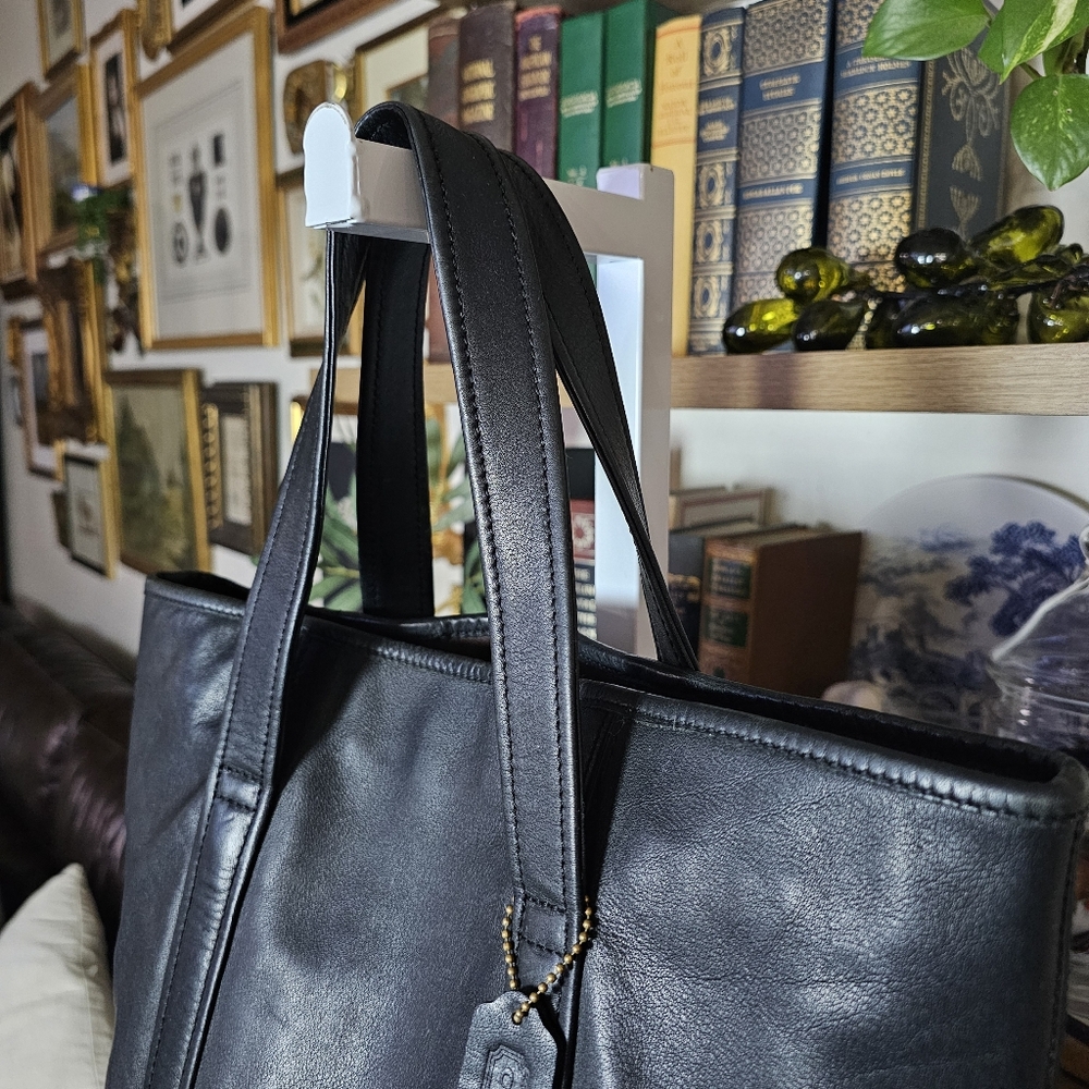 Vintage 90s Y2k Coach soft black leather market tote handbag 9401 - Picture 3 of 15